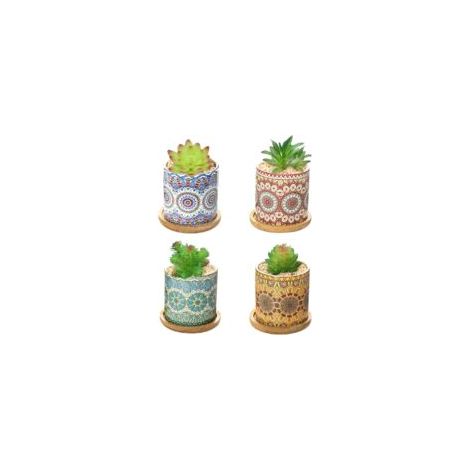 Set mit 4 Keramiktöpfen für Sukkulenten mit Mandala-Muster, kleine Blumentöpfe. – Crezuo