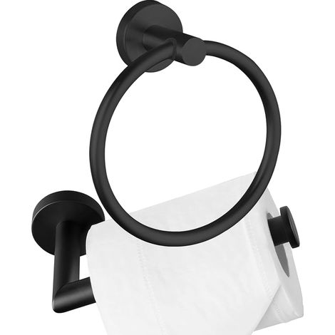 Anneau Porte-Serviettes et Porte-Papier Toilette, Ensemble de 2 pièces de matériel de Salle de Bain, en Acier Inoxydable, Porte-Serviettes et Porte-Papier Toilette, Accessoires de Salle de Bain Noir (1/5)