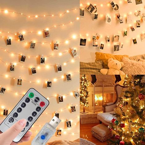 Guirlande Lumineuse Photo 10M 100 LED - 8 Modes, USB Piles Télécommande, Anniversaire et Mariage (1/5)