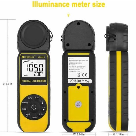 Digital Luxmetre Numerique 400,000 Luminosité/Clair au Mètre,Mesureurs de Lumière,Mesureur de Température Ambiante avec Portée Jusqu'à 400,000 Lux,1–40000FC Luxmetre（881D） (1/4)