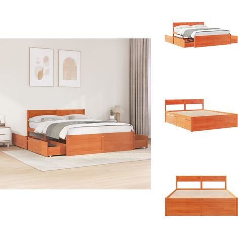 Massivholzbett ohne Matratze Wachsbraun 150x200 cm Kiefernholz - Massivholzbette - Holzbettblatt - Kiefernbett - Doppelbett - Boxspringbett (1/5)