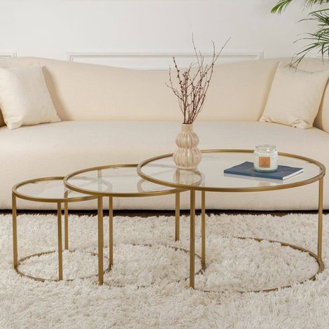 Table basse Rowan, ensemble de 3 tables Poids max supporté 10 kg, Forme circulaire, 80x80x43h cm or (1/5)