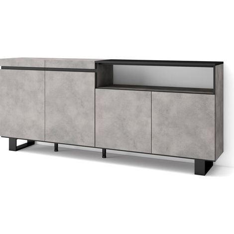 Skraut Home - Credenza, Mobile, Cucina, Madia, mobile ingresso, 200x87x35cm, 4 Porte, Design industriale, Stile moderno, Grigio Cemento (1/5)