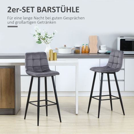 Lot de 2 tabourets de comptoir avec repose-pieds, design vintage, 42 x 55 x 103 cm, gris (1/4)