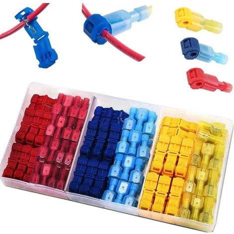 120Pcs Connecteur de fil T-Connecto rapide de cosse électrique, connecteur rapide T-Tap, Kit de connecteur terminal entièrement isolé-bleu x 40pcs,jaune x 40pcs,Rouge x 40pcs