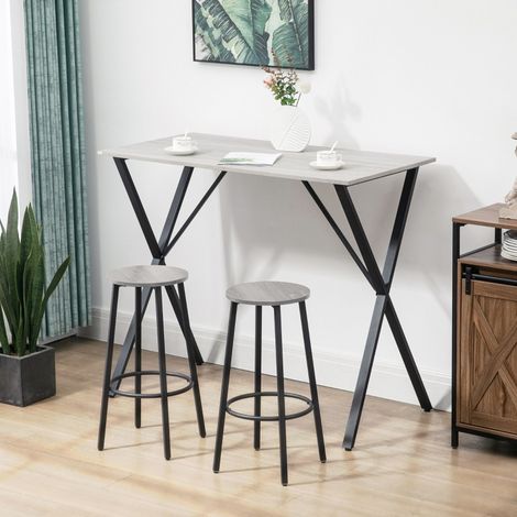120 cm Rectangular Bar Table for 4 People, Modern Kitchen Table with Wood Effect Tabletop, Steel Legs, for Living Room, Home Bar, White