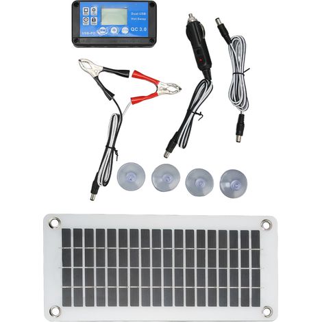 Kit de panneaux solaires portables 12 V 30 W avec contrôleur et ventouse de fixation pour camping-car, voiture, bateau et camping. (1/5)