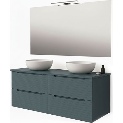 Kibath Mueble de baño con Lavabo, Espejo y Aplique LED BOREAL 120x45 cm acabado Azul Oceano mate 2 cajones suspendido