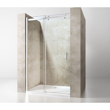 Schiebe-Duschtür Chrom, 8 mm Glas 100x195 cm (1/5)