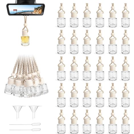 Paquete de 30 botellas vacías de ambientador para coche - 8 ml - Recargables - Difusor de aceites esenciales - Para el hogar y la oficina - Redondas (1/5)
