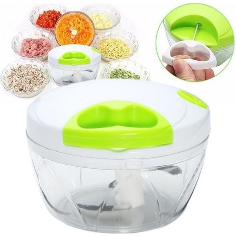 Hachoir Manuel Fruits Légume Viande Aliments Mélangeur Mixeur Batteur 3-Lame Inox. Chopper Cuisine Blanc (1/4)