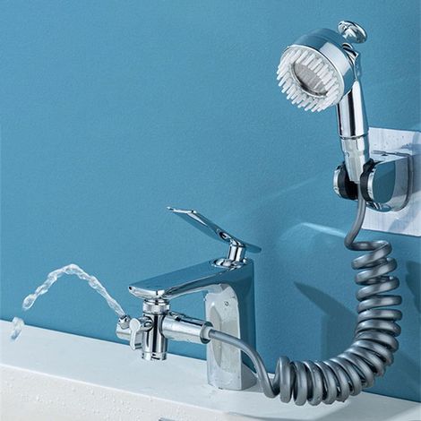 Pommeau de douche à main et ensemble de tuyaux, augmente la pression de l'attachement du tuyau de robinet d'extension de douche externe, lavabo, ensemble de shampooing (1/5)