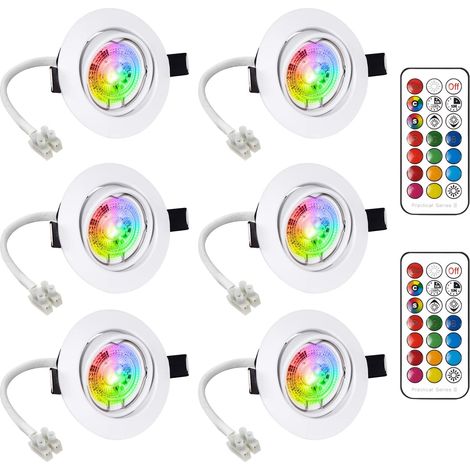 LED Spots Encastrables Orientable GU10 Ampoule RGB Couleur Changement Lampe Blanc Chaud 2700K de plafond du Jour Plafonnier Encastré 6W AC 85V-265V Spot Bulb Rond métal avec Télécommande(6er Set) (1/5)