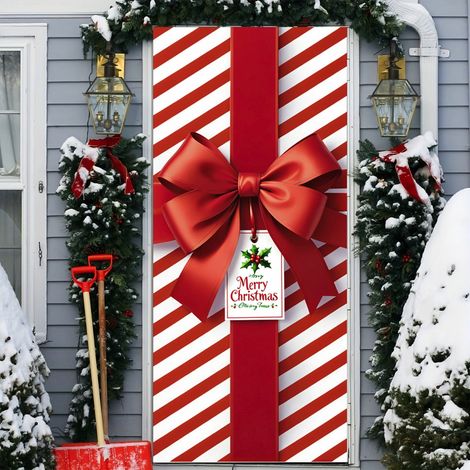 Habillage De Porte De Noël - Bandeau Extérieur Résistant Aux Intempéries - Avec Nœuds Décoratifs - Lot Complet Pour Décoration Festive (1/5)