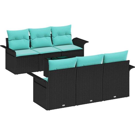 Gartensofa-set mit Kissen 7 pcs Schwarz Poly-Rattan vidaXL