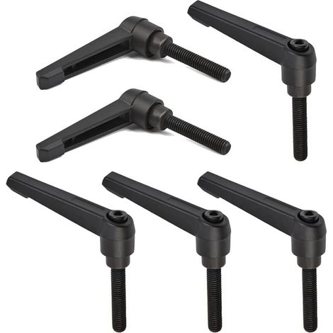 6pcs M8 Clamping Lever Handle, M8 Stainless Steel Male Thread Handle, Machine Adjustable Handles, 32mm (Black) (1/5)
