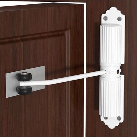 Ferme-porte avec force de fermeture réglable, livré avec vis et tige de réglage, adapté pour la maison, la chambre et le bureau (blanc). (1/5)