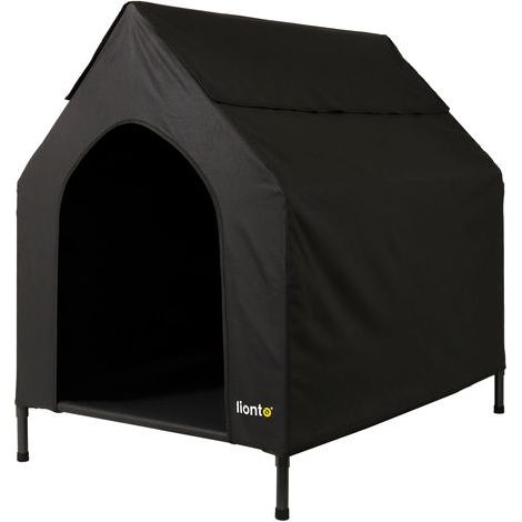 lionto überdachte Hundeliege erhöhte Hundehütte Hundebett mit Dach Schwarz (S) 90x65x85 cm (1/5)