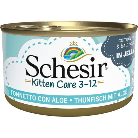Schesir - Cibo umido per gatti cuccioli al gusto Tonnetto con aloe - per gattini dai 3 ai 12 mesi - 24 lattine da 85g (1,7kg) (1/5)