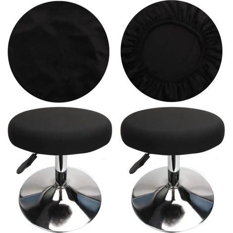 Housse Tabouret Rond Housse Tabouret de Bar, Tissu de Luxe, Diamètre 30cm, Extensible, Infroissable, Lavable et Anti-Poussière (2 Pièces Noir)