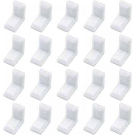 Équerres d’angle en L pour meubles – Lot de 40 pièces avec cache plastique blanc, fixation robuste pour armoires et étagères (1/5)