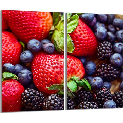 Glas-Herdplattenschutz 2x30x52 Erdbeeren