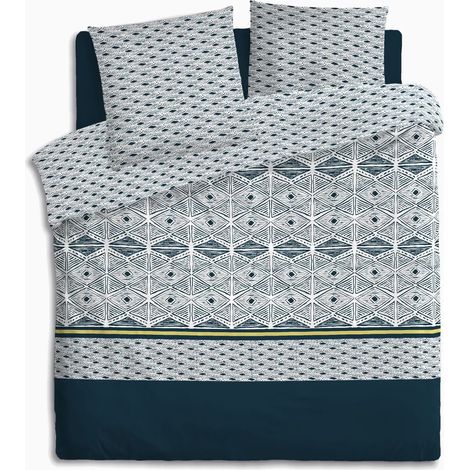 Ropa de cama - estampado Tihora percal - azul - 240x220 cm - Atmosphera créateur d'intérieur