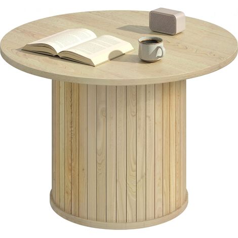 Table basse ronde avec piètement à colonnes à lattes pour salon/chambre Ø60x40 cm Naturel (1/5)