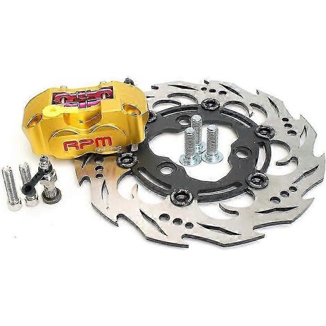 Frein Rpm, étrier 82 mm, disque 70 mm à 3 trous, kit de rotor à 4 pistons, montage radial pour vélo électrique Aerox Nitro BWS 100 Jog 50 (doré et noir) (1/5)