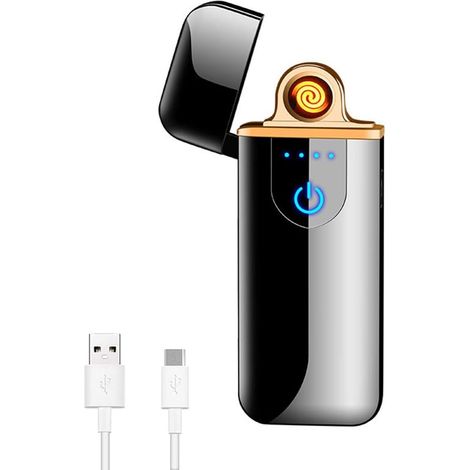Briquet électronique, briquet à arc, recharge USB, allume-cigare, coupe-vent, tactile, durable, allume-cigare de poche (Noir)
