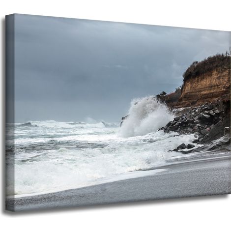Leinwanddruck „Welle bricht an einer Klippe“ 40 x 30 cm