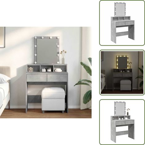 Schminktisch mit LED-Beleuchtung Betongrau 80x41x144,5 cm - Schminktisch - Kosmetikschrank - Schreibtisch - Badezimmermöbel - Grau (1/5)