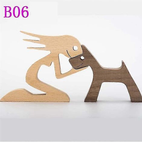 Ornements en bois sculpté représentant une famille de chiots, sculpture artisanale en bois massif naturel représentant une famille de chiens, cadeaux créatifs sculptés à la main (femme et chiot) (1/5)