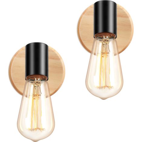 Lot de 2 Applique Murale Vintage en Bois Réglable 180 ° , Lampe de Mur Industrielle E27 Appliques Métal Décoration Murale Rétro pour Salon Chambre Cuisine Couloir, Noir, Ampoule non Incluse (1/4)