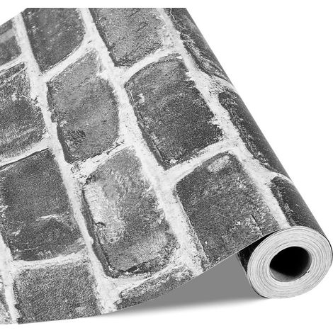 Papier Peint Adhésif Motif Brique Grise 45 cm x 10 m Rouleau Vinyle PVC Autocollant Imperméable Lessivable (1/5)