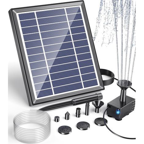 x 3-W-Solarwasserpumpe, verstärkte Glasscheibe, 5 Düsen, 1,2 m Schlauch, für Gartenteiche und Gärten (1/5)