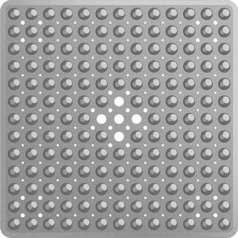 Tapis de douche antidérapant, 53 x 53 cm, avec ventouses, carré et trous de drainage, gris.