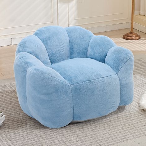 Fauteuil en forme de lotus, canapé 1 place, chauffeuse adulte en tissu peluche, sans montage, pour salon, chambre ou coin détente - Bleu (1/5)