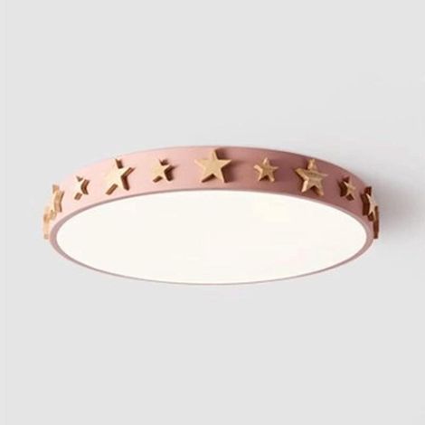 Petit plafonnier rose en bois, motif étoile, pour chambre d'enfant, salon et cuisine. (1/5)