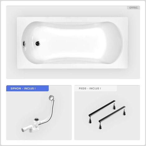 Baignoire rectangulaire - 130 x 70 cm - sans Habillage - avec Pieds - Vidage Chrome - ARIA (1/4)