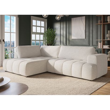 Deco In Paris – Canapé d'angle convertible avec coffre de rangement – Tissu bouclette écru – Assise large et moelleuse – Design épuré pour salon moderne (1/5)