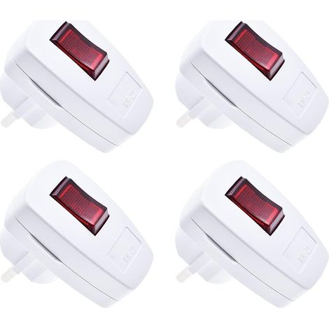 IP20 Stecker mit Schalter, 4er Set Schutzkontaktstecker extra flacher Schutzkontaktstecker 250V (16A), weiß
