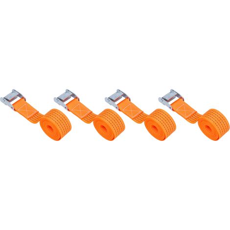 Lot de 4 sangles d'arrimage de 50 mm (2 po) haute résistance, orange, avec boucle réglable, pour moto, remorque et camion. (1/5)