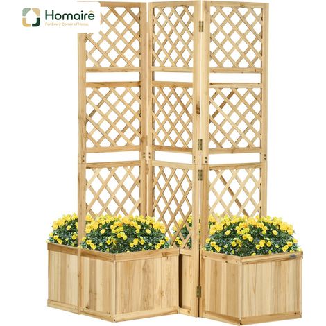 HOMAIRE Paravent Balkon wetterfest 3tlg avec 4 Blumenkästen pour jardin, terrasse et pool en couleur naturelle