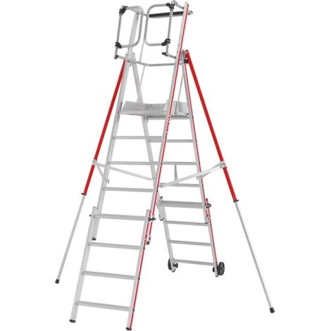 Plateforme échafaudage télescopique aluminium 8 marches – Hauteur de travail 3,36 m – Charge maximale 150 kg – Plateforme 600 x 425 mm – Hymer (1/5)