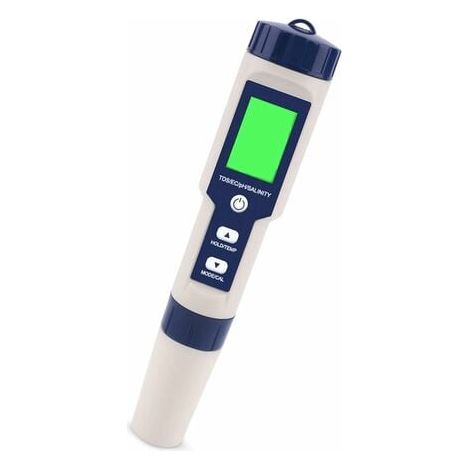 Testeur PH Mètre Électronique 5-en-1,Mesure Ph & TDS & EC Salinité & TempératureTesteur de qualité de l'eau,Écran LCD et Précision de Lecture,pour l'eau Potable, Aquariums, Piscines etc. (1/4)