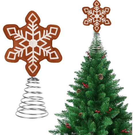 Gingerbread Snowflake - Metal Spring Base - Christmas Tree Topper - For Indoor Holiday Decor - 1 Piece (1/5)
