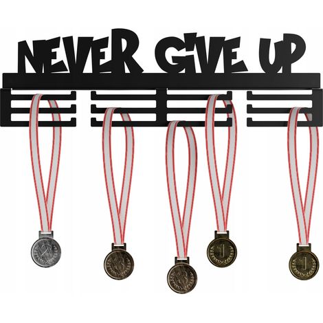 Colgador de medallas de metal de 40 cm con el diseño "Nunca te rindas", color negro y resistente. (1/5)