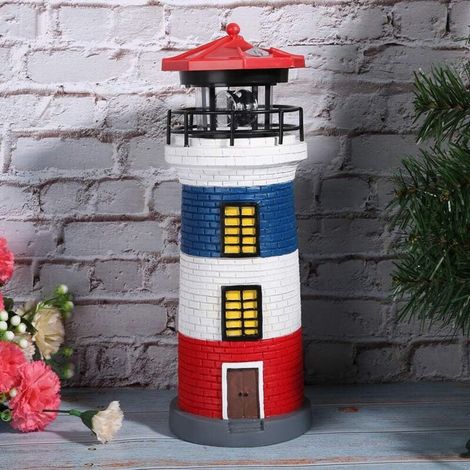 Phare Solaire LED, Phare LED Solaire Étanche IP44 Rotatif avec Éclairage pour Jardin, Cour et Pelouse, Décoration Nautique Lampe Patio pour Allées et Balcons (1/5)