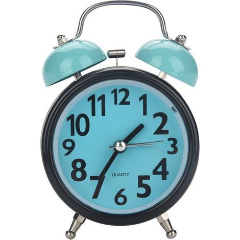 Réveil Mécanique Double Cloche Ultra Silencieux Mouvement à Quartz Table de Bureau Montre de Nuit (Bleu) (1/4)
